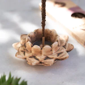 Sahumador Porta Incienso Flor de Loto Cerámica